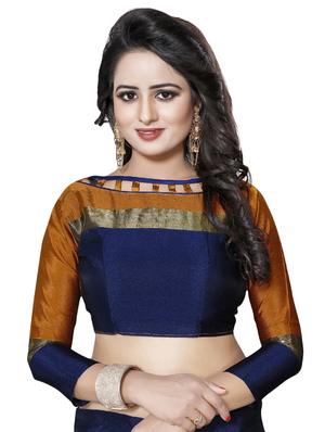 contrast zari border tussar saree with blouse - 16003267 - Standard Image - 3