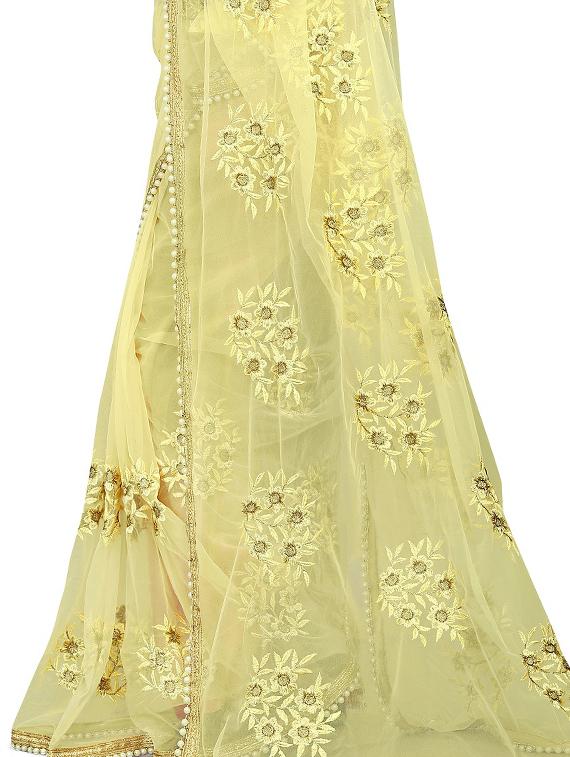 floral yellow embroidered saree with blouse - 16003838 - Zoom Image - 3