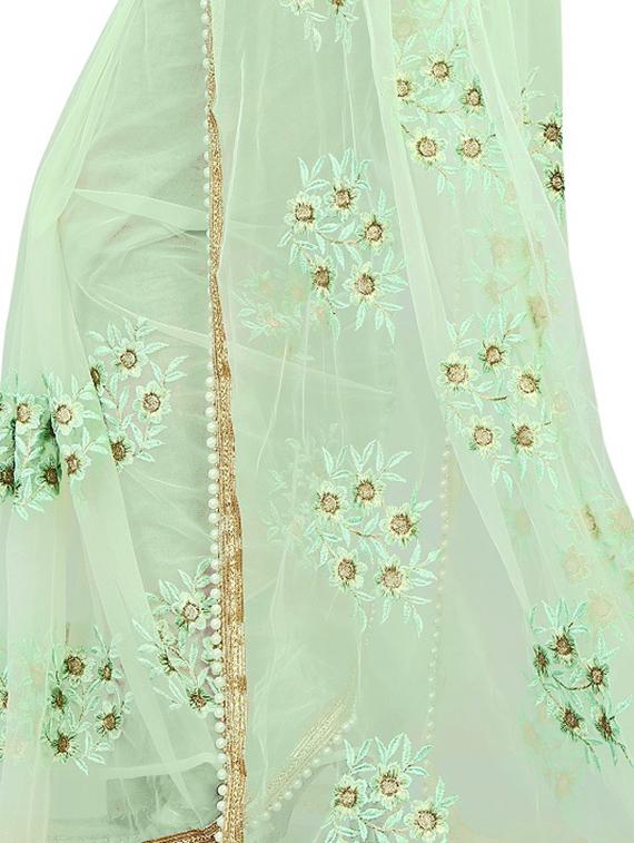 floral pista green embroidered saree with blouse - 16003863 - Zoom Image - 3