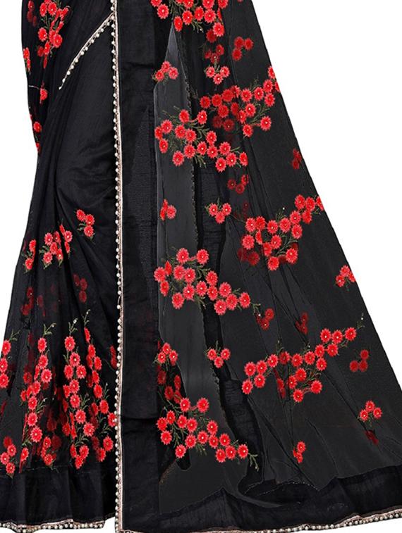 floral black embroidered saree with blouse - 16003971 - Zoom Image - 3