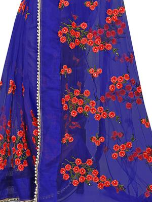 floral royal blue embroidered saree with blouse - 16003973 - Standard Image - 3