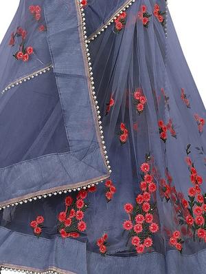 floral grey embroidered saree with blouse - 16003976 - Standard Image - 3