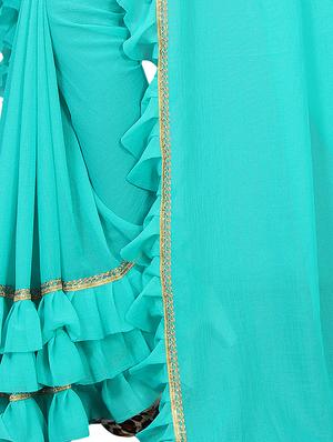 ruffle lace border fusion saree with blouse - 16005262 - Standard Image - 3