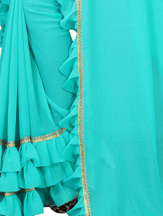 ruffle lace border fusion saree with blouse - 16005262 - Zoom Image - 3