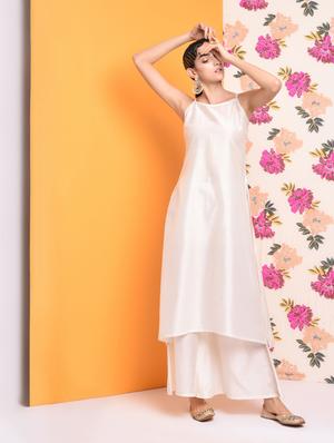 zari self-design chanderi angrakha kurta - 16007821 - Standard Image - 3
