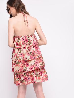 halter neck floral ruffle dress - 16009006 - Standard Image - 3