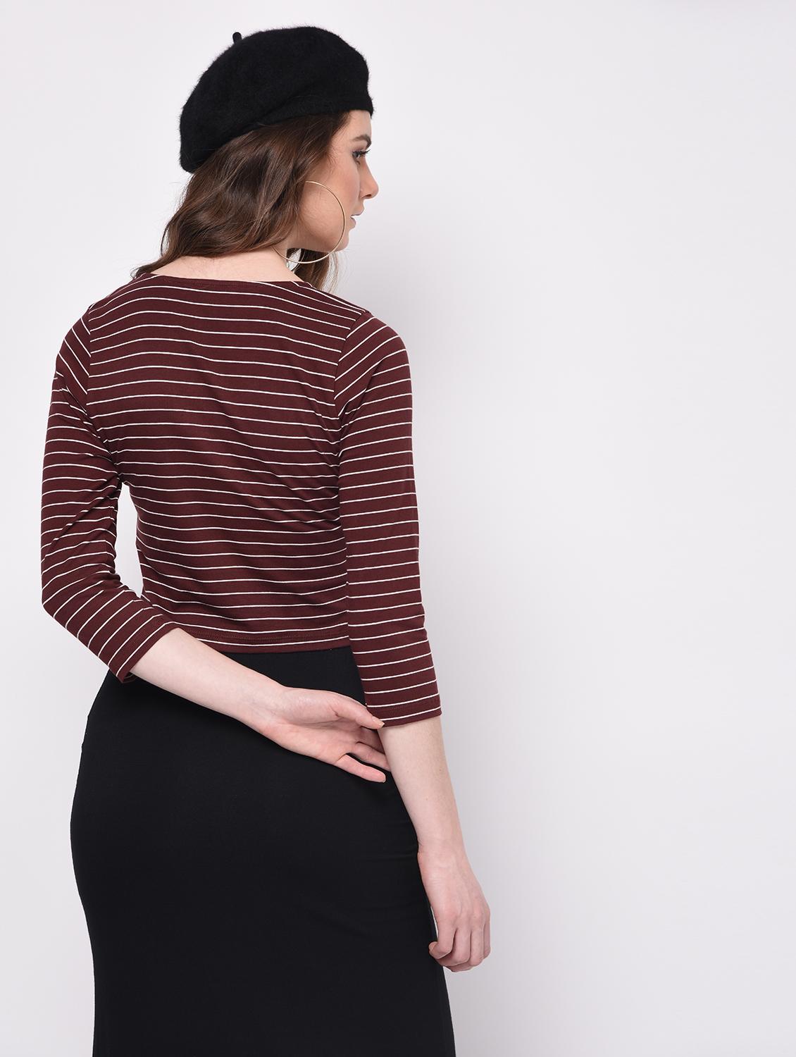 button up striped crop top - 16009017 - Zoom Image - 3