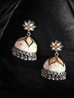 orange silver tone jhumka earrings - 16009655 - Standard Image - 3