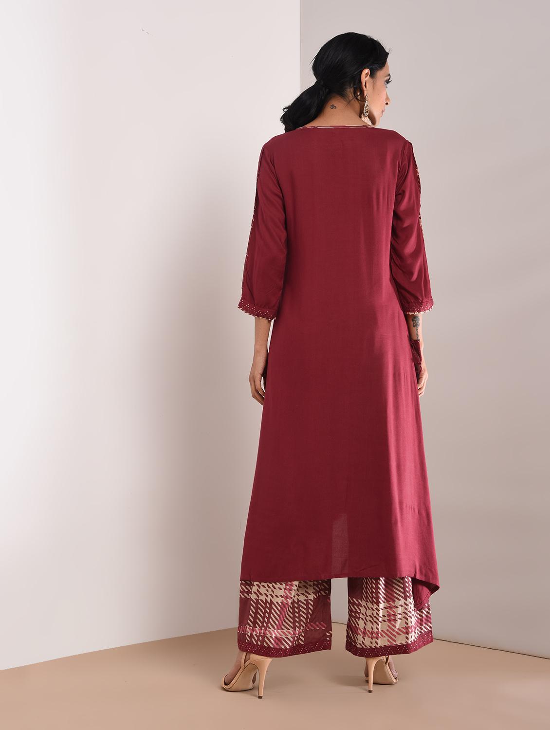 Kaantha asymmetric kurta palazzo set with tassels - 16011127 - Zoom Image - 3
