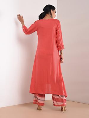 Kaantha asymmetric kurta palazzo set with tassels - 16011129 - Standard Image - 3