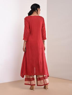 Kaantha asymmetric kurta palazzo set with tassels - 16011131 - Standard Image - 3