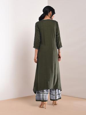Kaantha asymmetric kurta palazzo set with tassels - 16011132 - Standard Image - 3