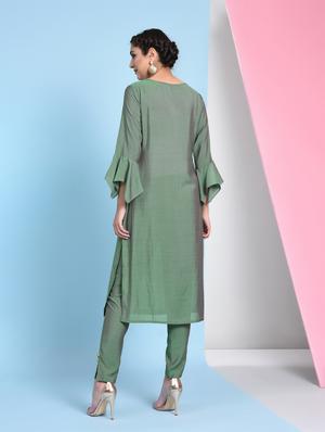 Bell sleeves solid kurta pant set - 16012147 - Standard Image - 3