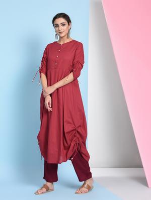Cowl solid kurta - 16012411 - Standard Image - 3