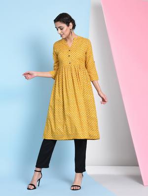 block print flared kurta - 16012414 - Standard Image - 3