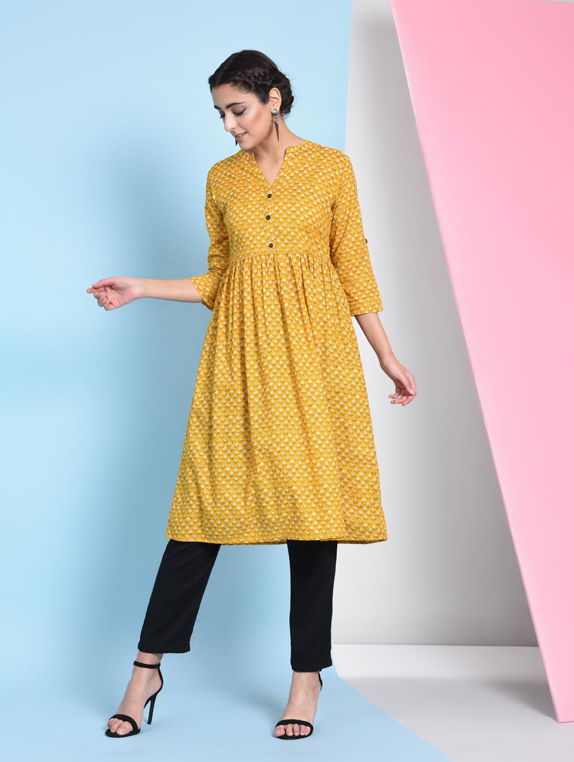 block print flared kurta - 16012414 - Zoom Image - 3