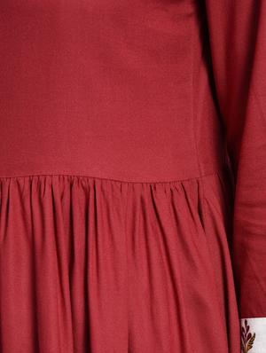 burgundy solid flared kurta - 16012449 - Standard Image - 6