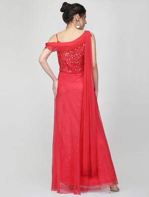 Embroidered net fit & flare gown - 16013150 - Standard Image - 3