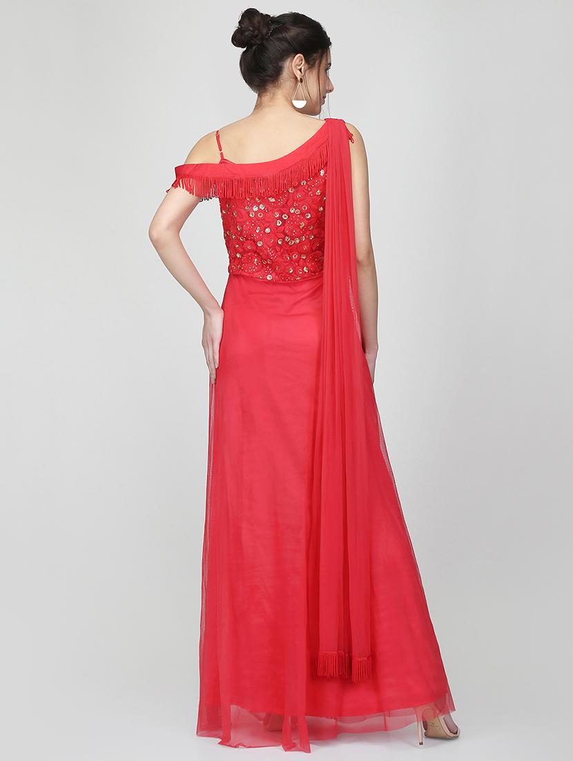 Embroidered net fit & flare gown - 16013150 - Zoom Image - 3