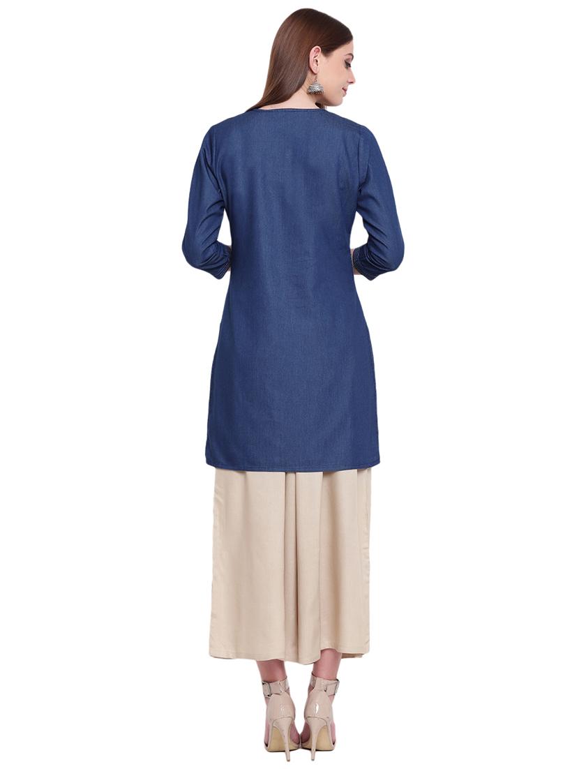 embroidered straight kurti - 16015800 - Zoom Image - 3