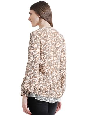 contrast lace button up ruffle top - 16015837 - Standard Image - 3