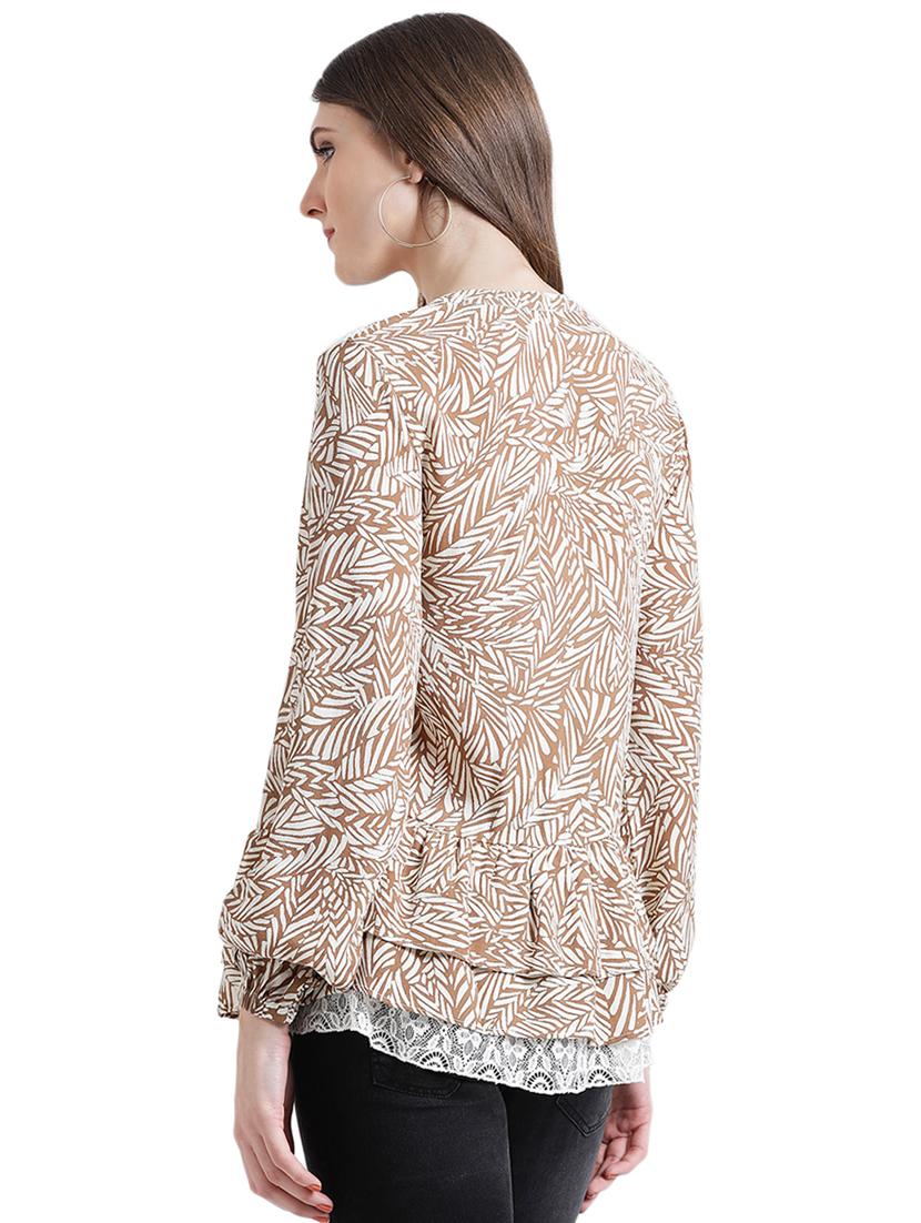 contrast lace button up ruffle top - 16015837 - Zoom Image - 3
