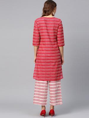 Ikat Print Straight Kurta With Ikat Print Wide-Leg Palazzo - 16017163 - Standard Image - 3