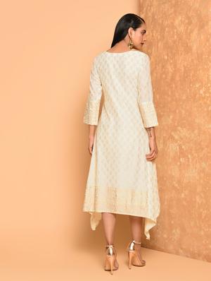 block print high-low ethnic dress - 16017710 - Standard Image - 3