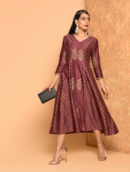 anarkali block print dress - 16017711 - Standard Image - 1