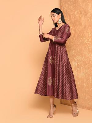 anarkali block print dress - 16017711 - Standard Image - 3