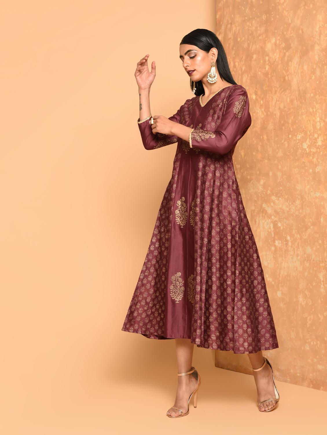 anarkali block print dress - 16017711 - Zoom Image - 3