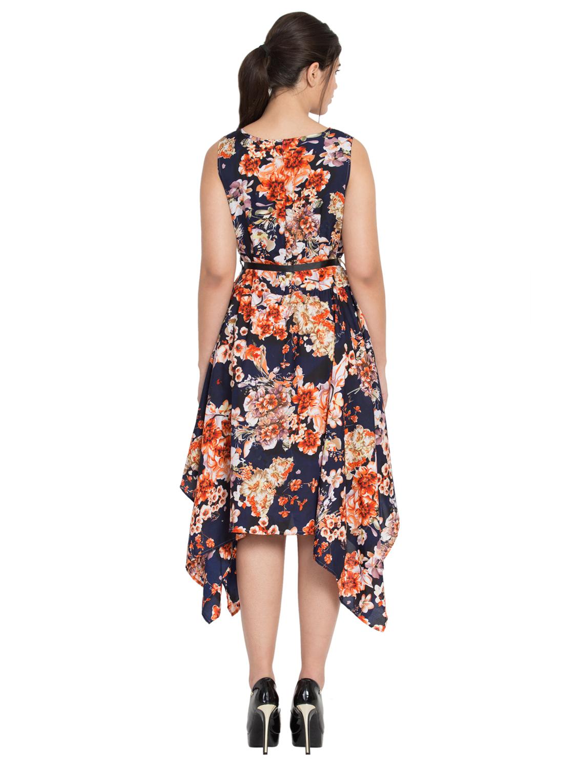 cut out detail floral asymmetric dress - 16018058 - Zoom Image - 3