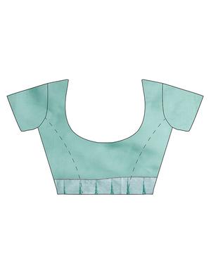 temple border turquoise woven saree with blouse - 16024776 - Standard Image - 3