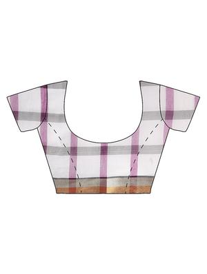 checkered motif woven saree with blouse - 16024777 - Standard Image - 3