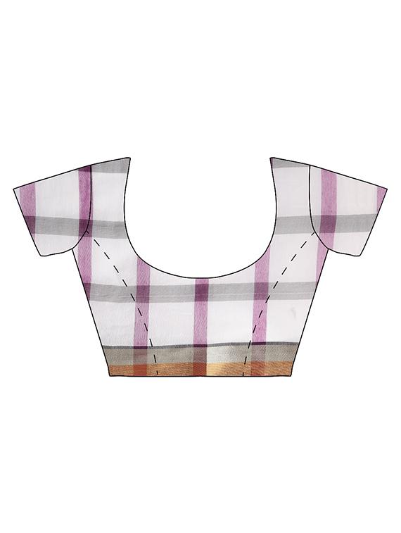 checkered motif woven saree with blouse - 16024777 - Zoom Image - 3
