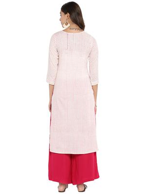 Checkered embroidered straight kurta - 16027072 - Standard Image - 3