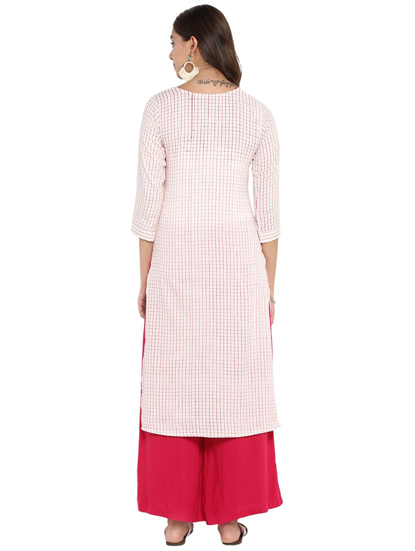 Checkered embroidered straight kurta - 16027072 - Zoom Image - 3
