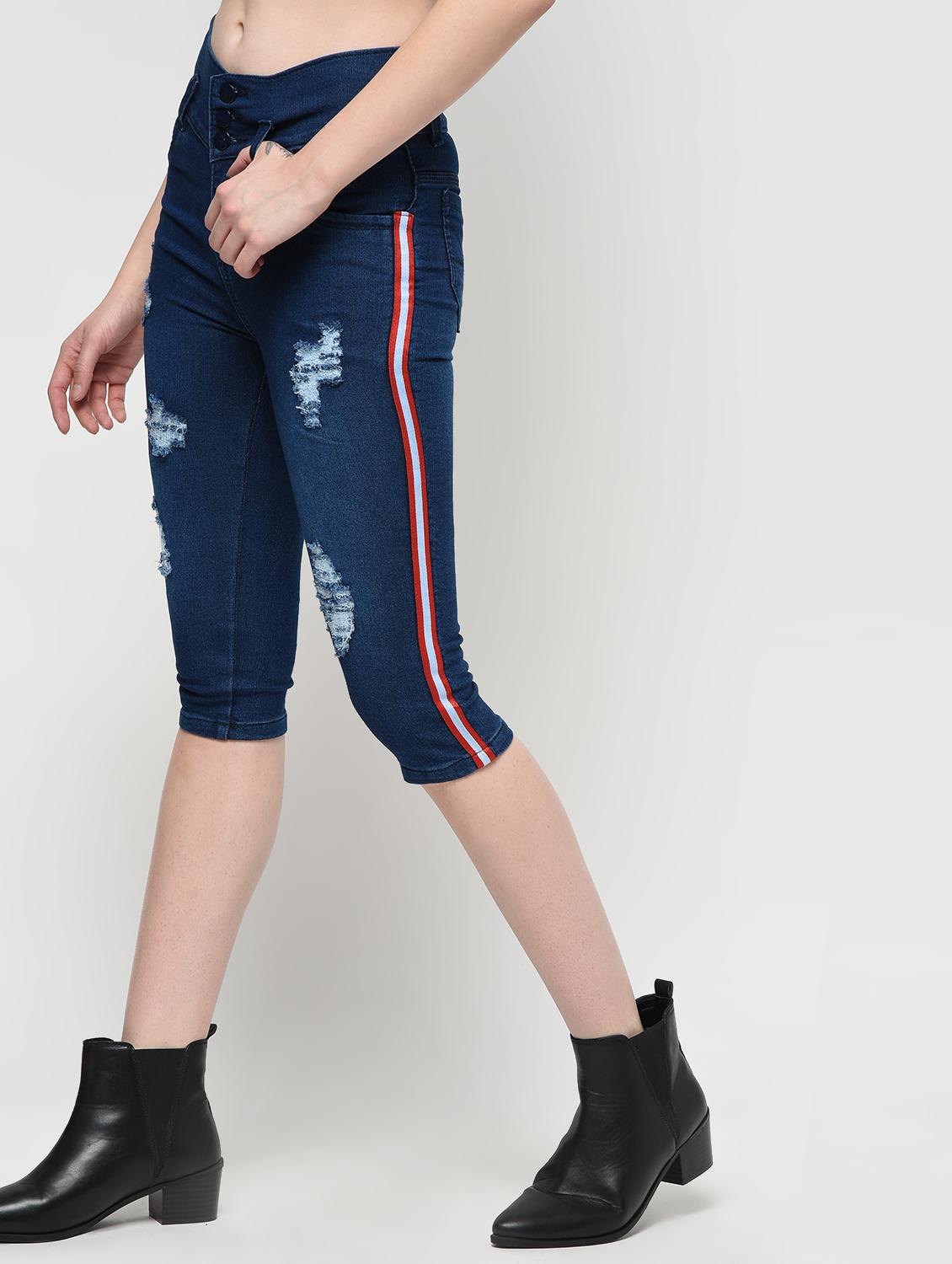 side taped distressed capri - 16029779 - Zoom Image - 3