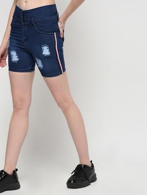side taped distressed shorts - 16029796 - Standard Image - 3