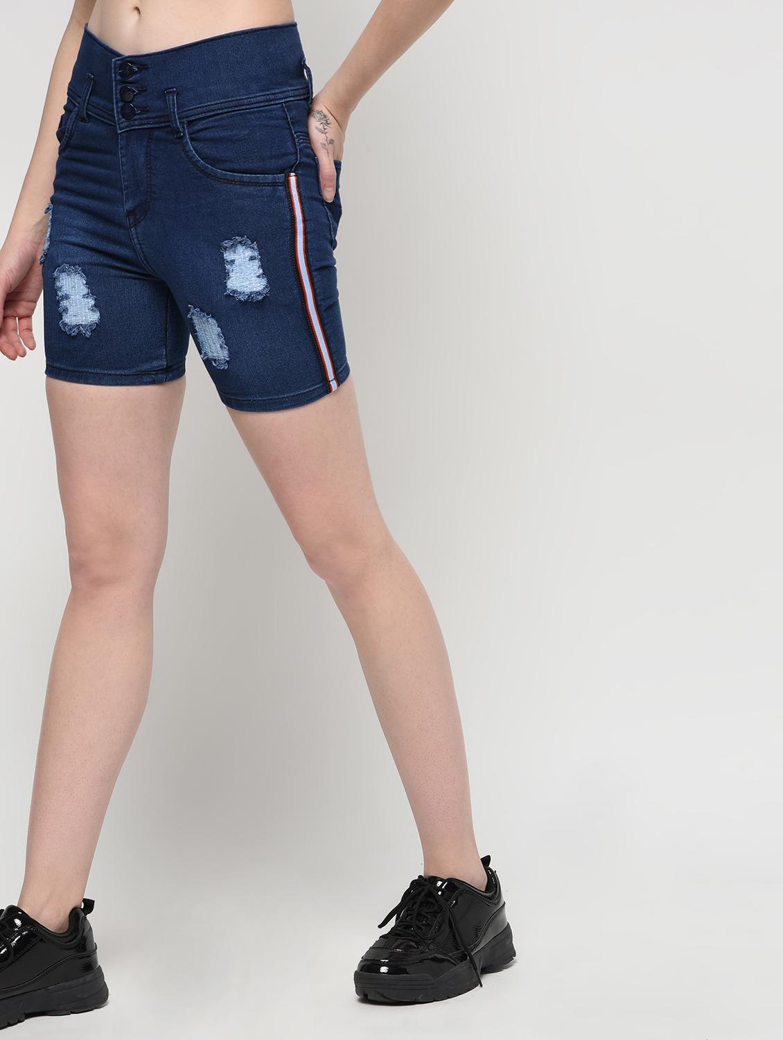 side taped distressed shorts - 16029796 - Zoom Image - 3