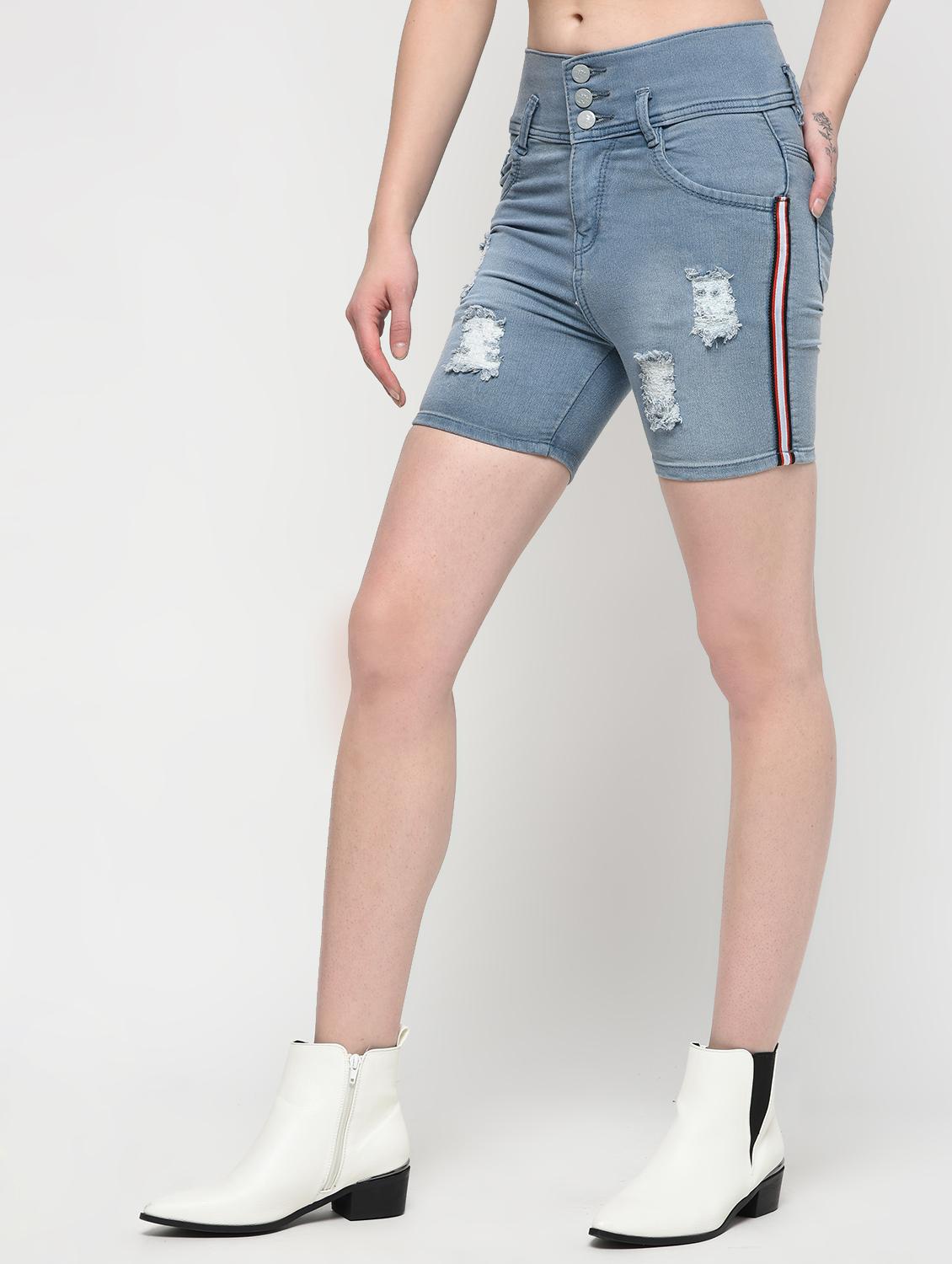 side taped distressed shorts - 16029798 - Zoom Image - 3