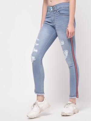 side taped distressed jeans - 16029819 - Standard Image - 3