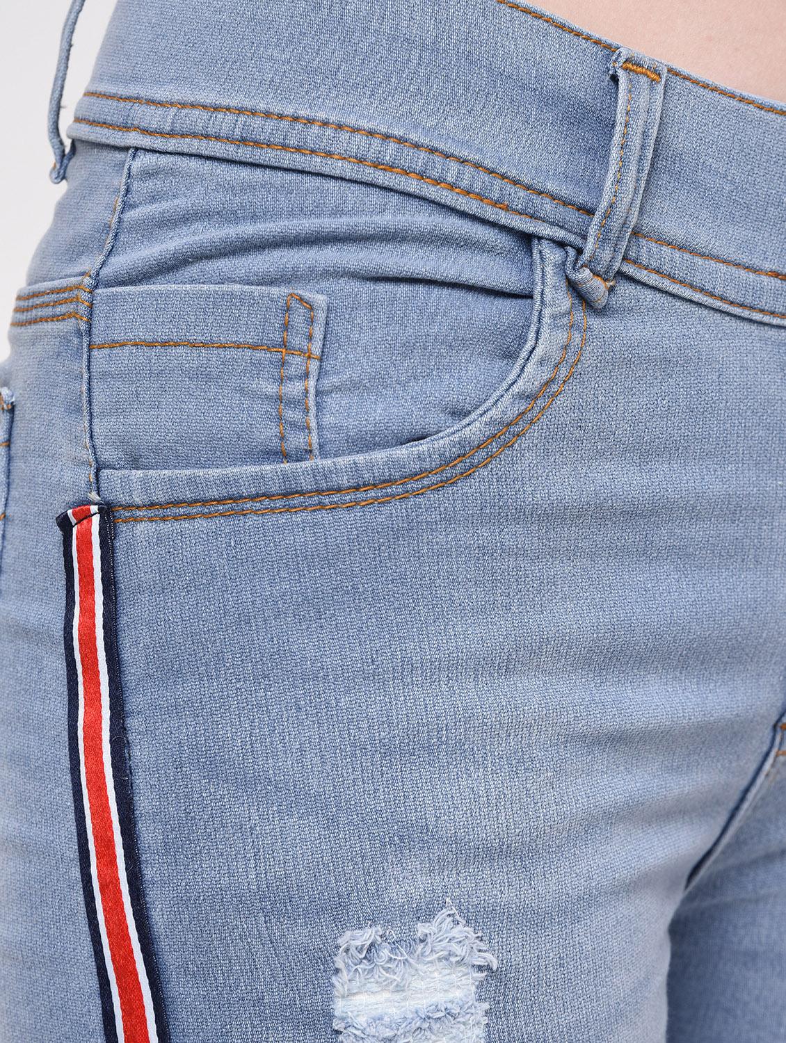 side taped distressed jeans - 16029819 - Zoom Image - 6