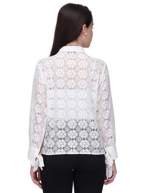 tie up sleeved floral lace shirt - 16047033 - Standard Image - 3