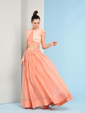 block print layered top with flared skirt set - 16049446 - Standard Image - 3