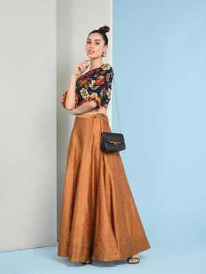 ruffled sleeved floral top with solid flared skirt - 16049447 - Standard Image - 3