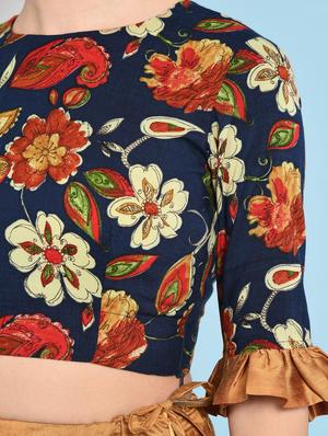 ruffled sleeved floral top with solid flared skirt - 16049447 - Standard Image - 6