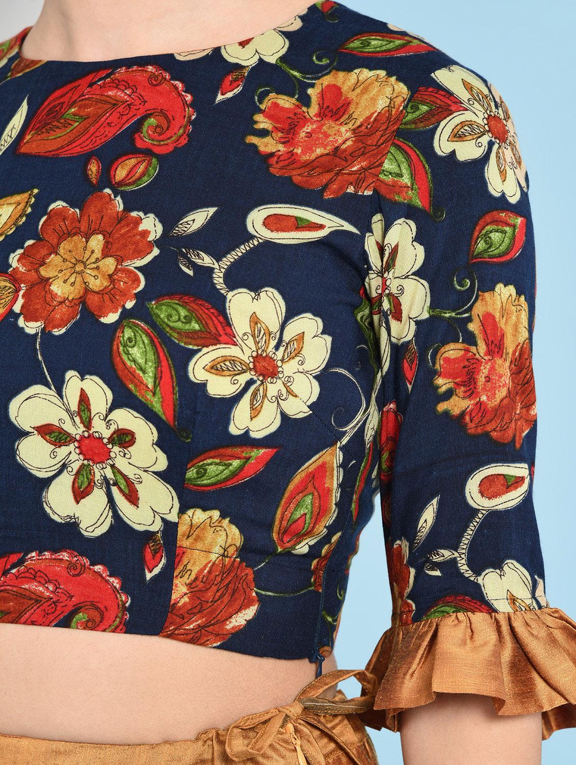 ruffled sleeved floral top with solid flared skirt - 16049447 - Zoom Image - 6