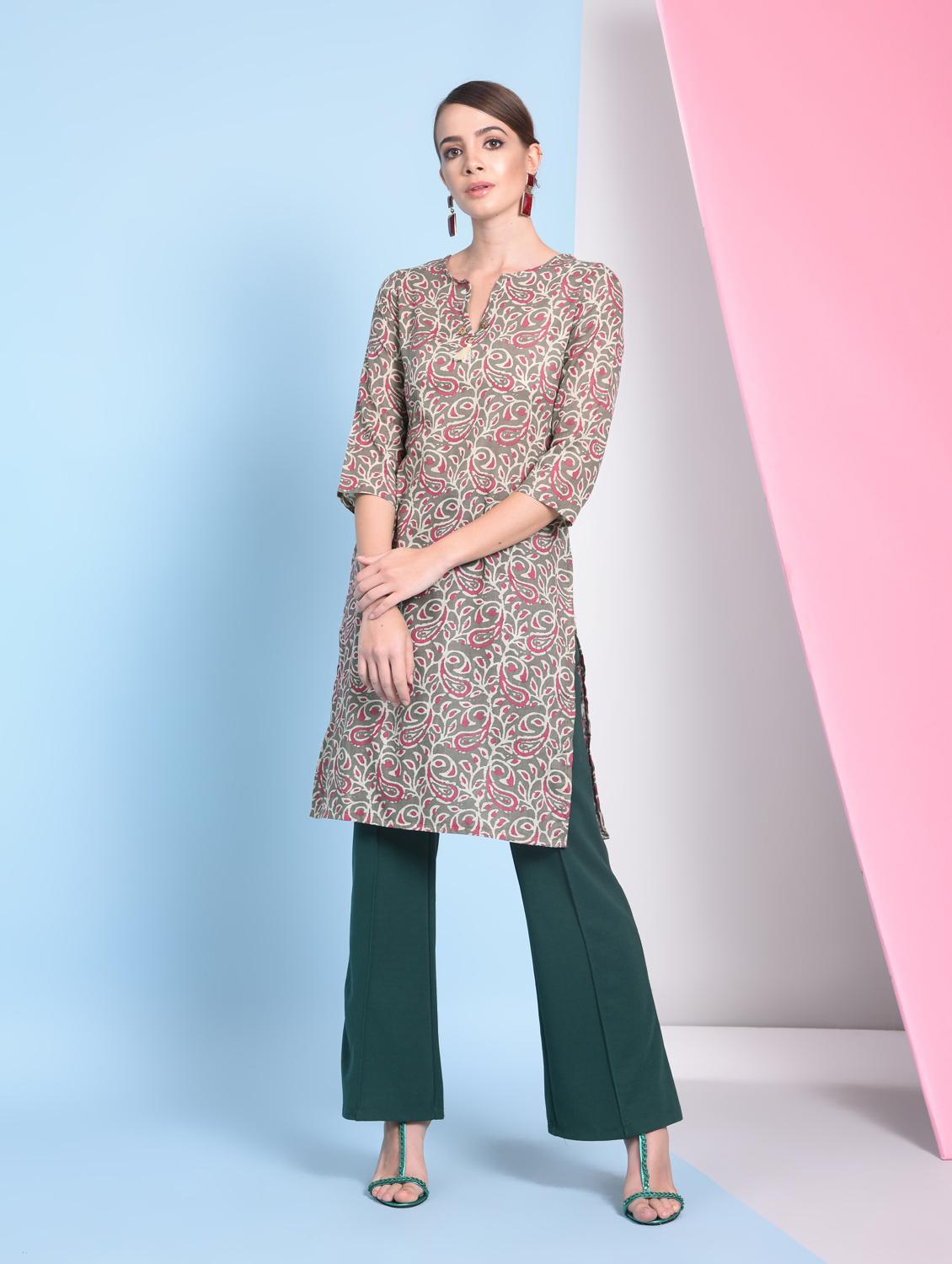 Paisley print straight kurta - 16050729 - Zoom Image - 3