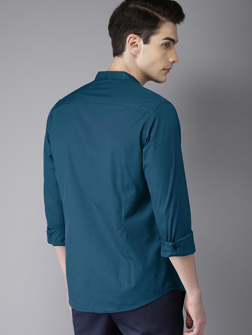blue solid casual shirt - 16051073 - Zoom Image - 3